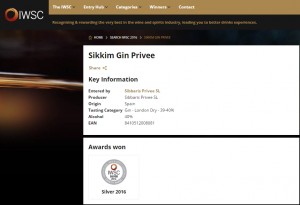 Post premio sikkim privée, captura de pantalla de la pagina oficial en la que conceden la medalla a la ginebra Sikkim